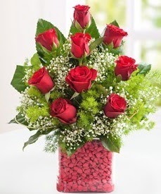 Cam içerisinde 9 adet kırmızı gül  Giresun online çiçekçi , çiçek siparişi 