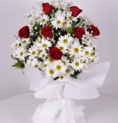 7 adet kırmızı gül ve papatyalar krizantem  Giresun online çiçekçi , çiçek siparişi 
