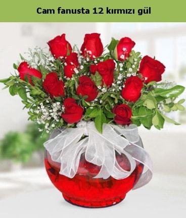 Cam içerisinde 12 adet kırmızı gül  Giresun online çiçekçi , çiçek siparişi 